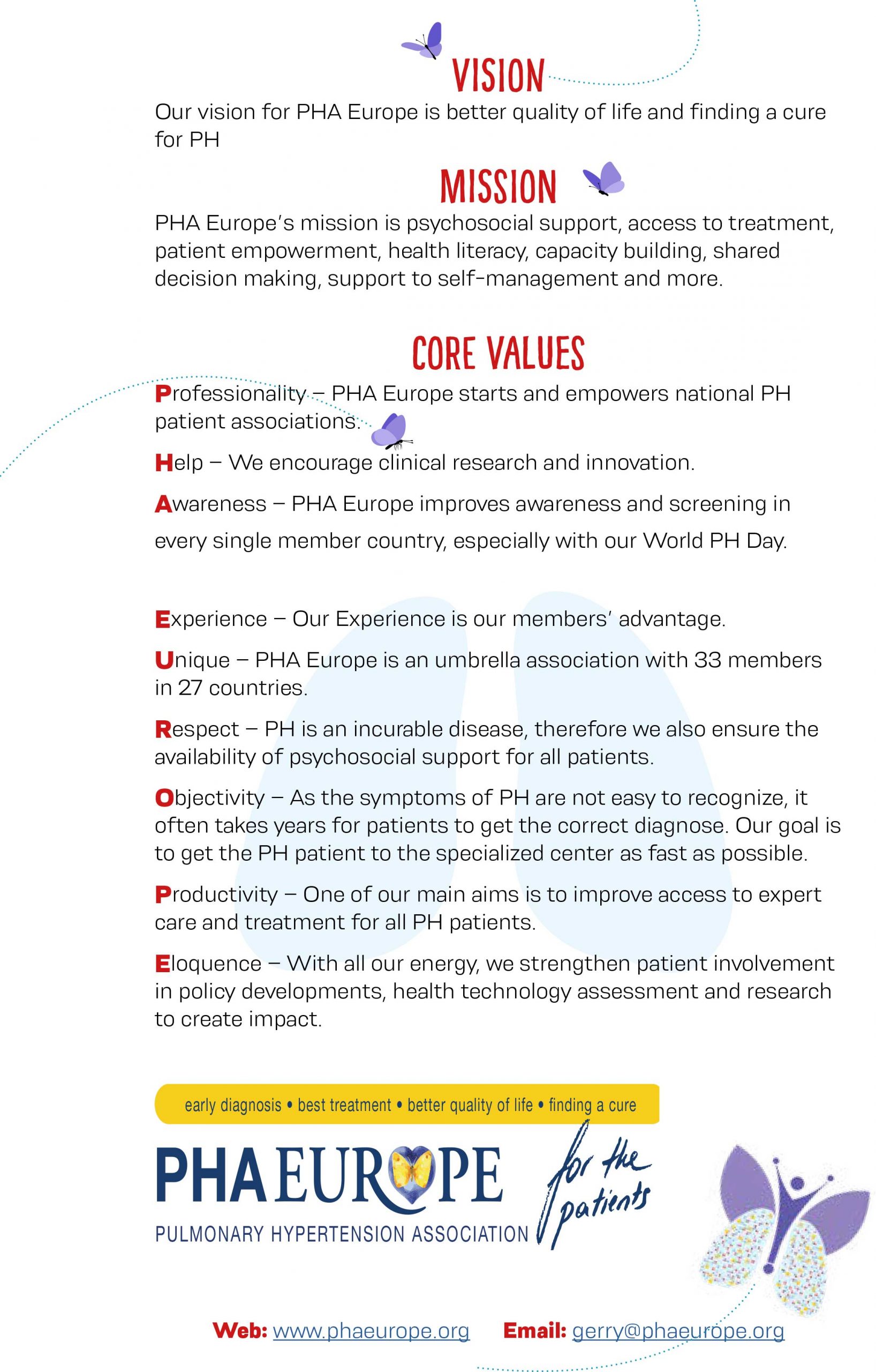 PHA Europe - Vision, Mission, Core values
